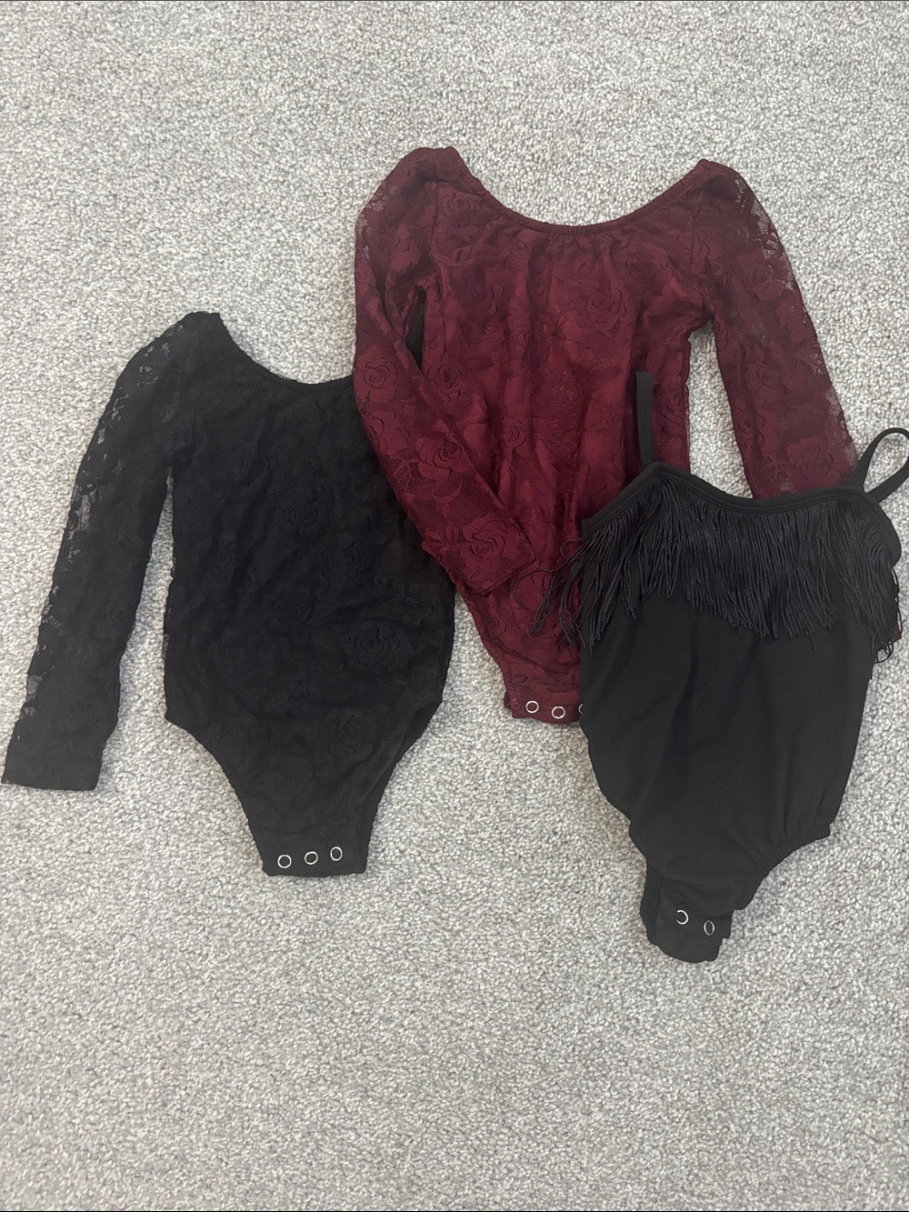 Kids Lace Long-Sleeve One-Piece Bodysuit Set – Black & Burgundy